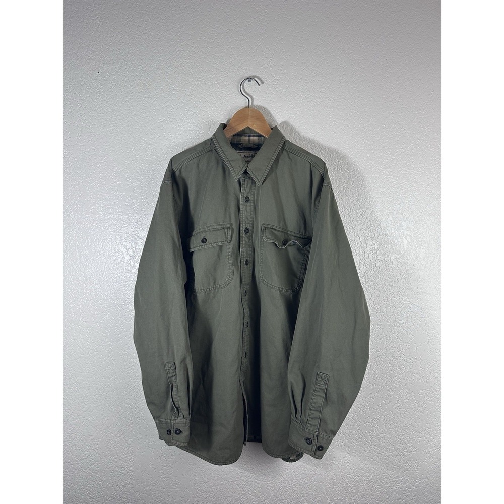 Vintage LL Bean Chamois Cloth Shirt Jacket XL Green Plaid Lined Heavyweight